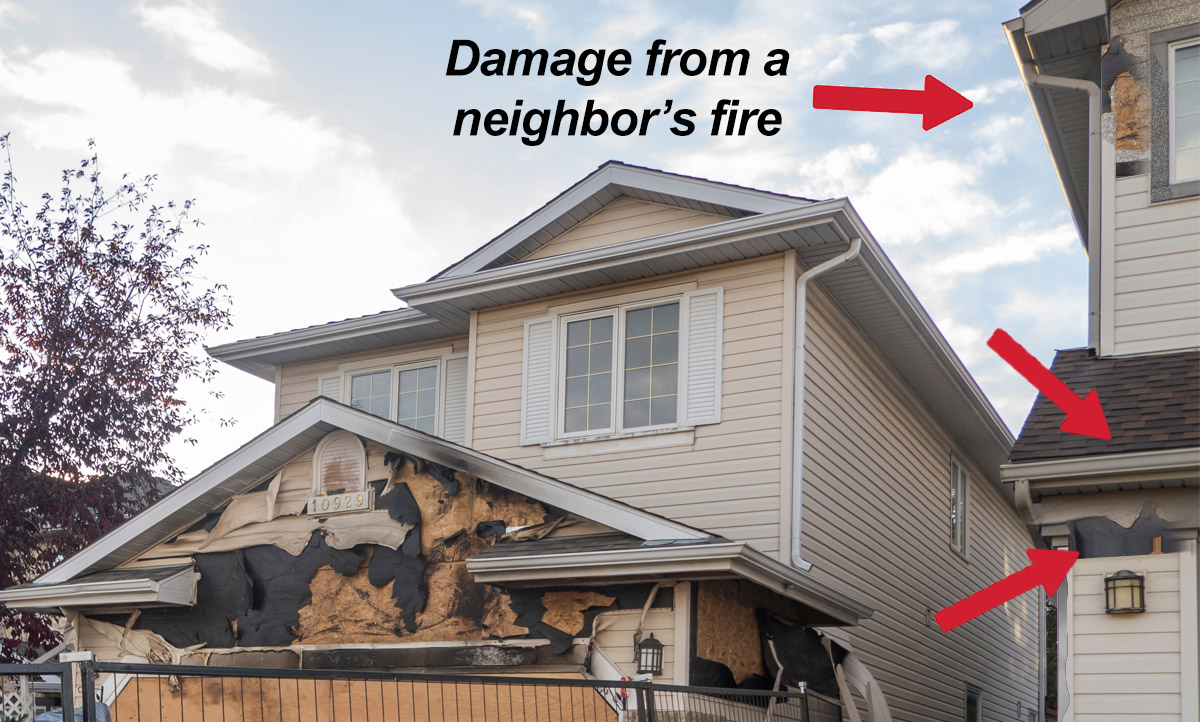 Fire damage from neighbor's home