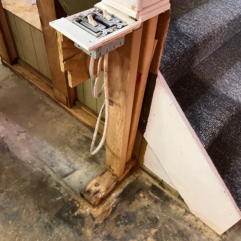 Water damage on stairs